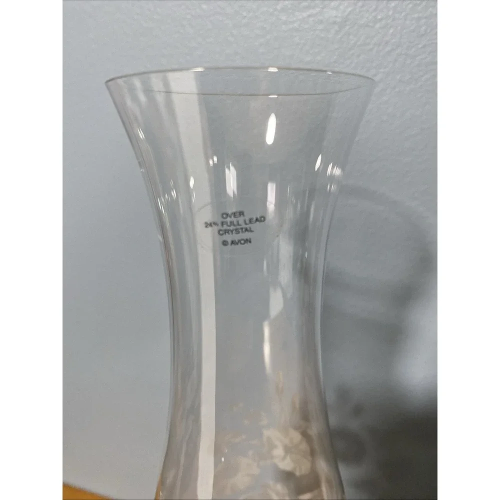 Hummingbird Floral Etched Bud Vase Vintage Avon Over 24% Full Crystal